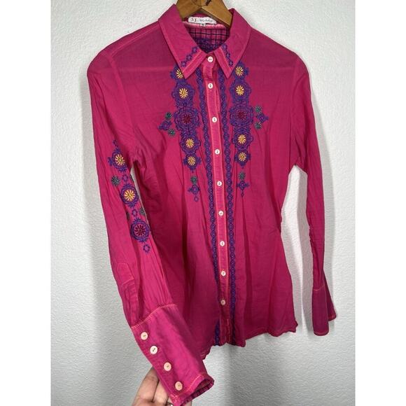Johnny Was 3J Workshop Embroidered Button Front Shirt Small Pink - Picture 3 of 5